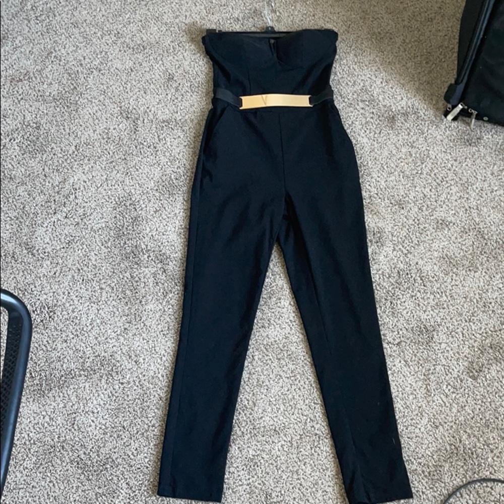 Black and gold jumpsuit.
